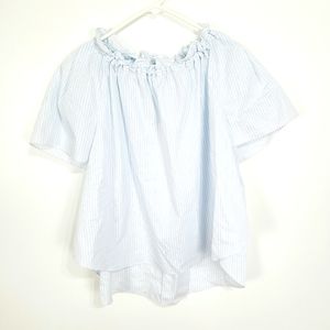 Adam Lippes | NWT Shirred Neck Top Striped Cotton Light Blue White 2/Sma…